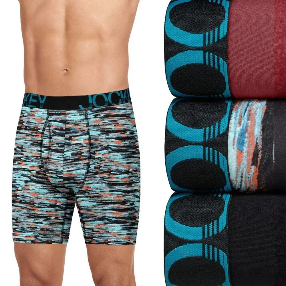 Jockey ActiveStretch Cotton Stretch 3-Pack Long-Leg Boxer Briefs Medium NEW